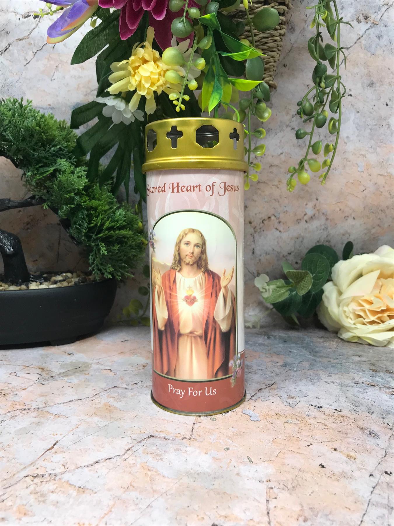 Sacred Heart of Jesus Candle with Windproof Cap - Religious Devotional Candle 16.5cm