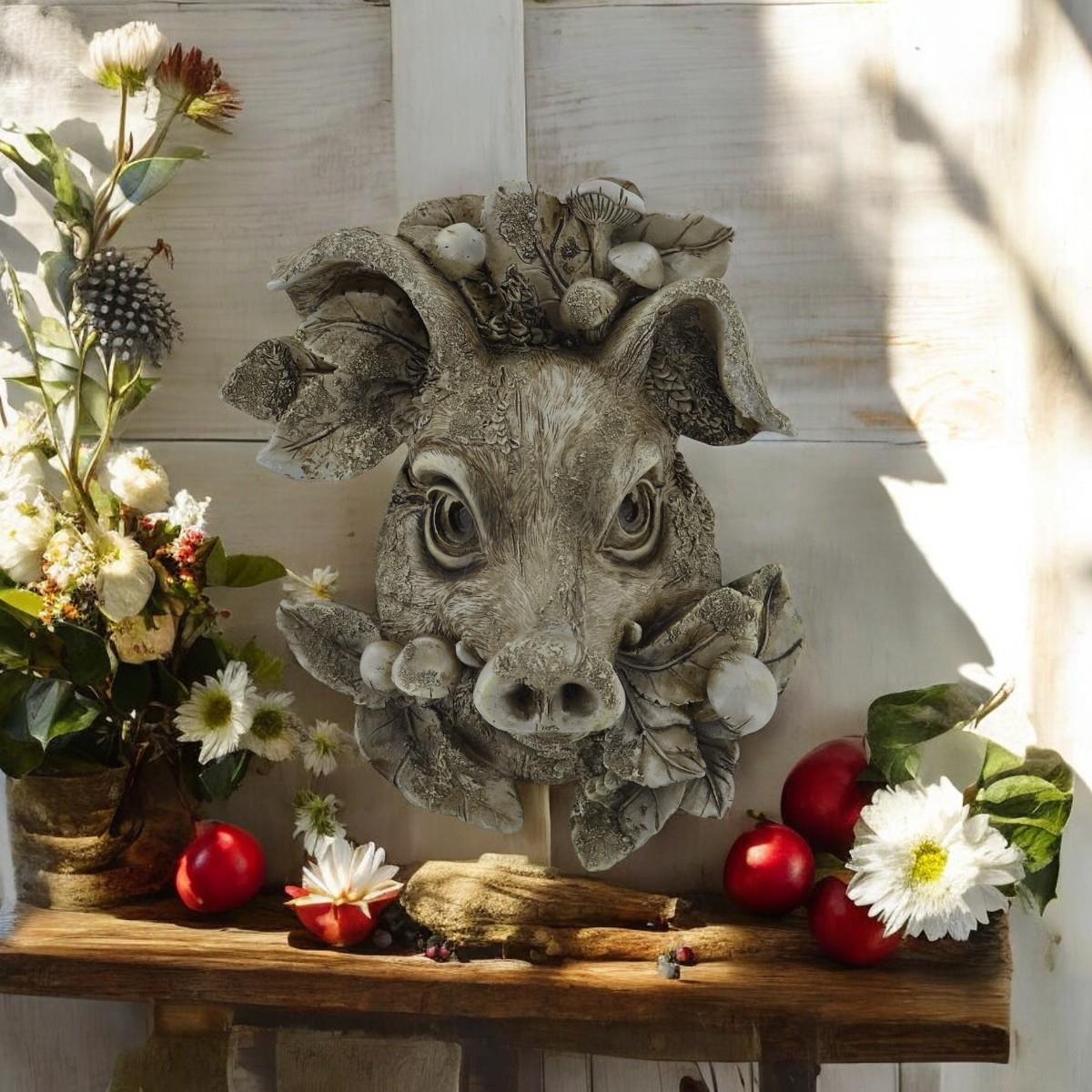 Prezents Pig Woodland Wall Plaque Garden Decor Home Accessory Nature Wildlife Countryside Animals Gift Idea H26.2cm