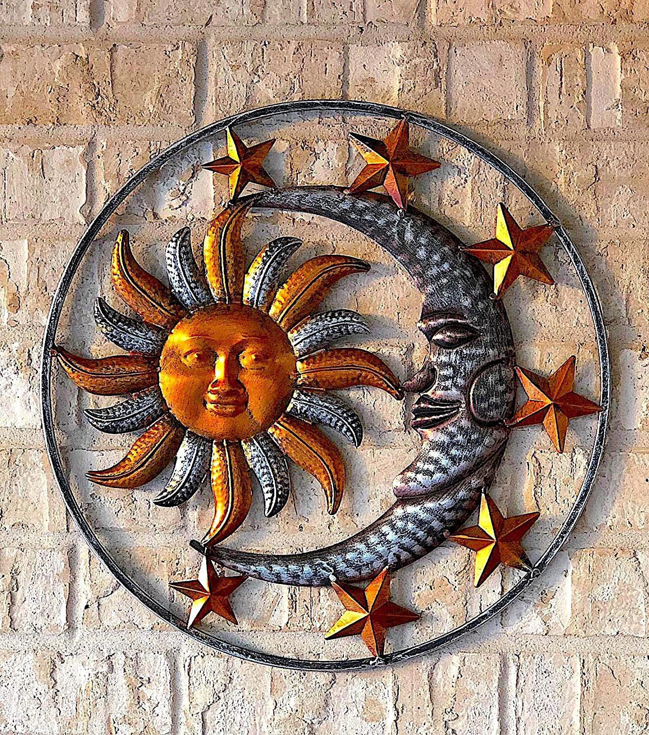 Sun Moon Metal Wall Plaques Decorative Figurines Indoor Outdoor Flowers