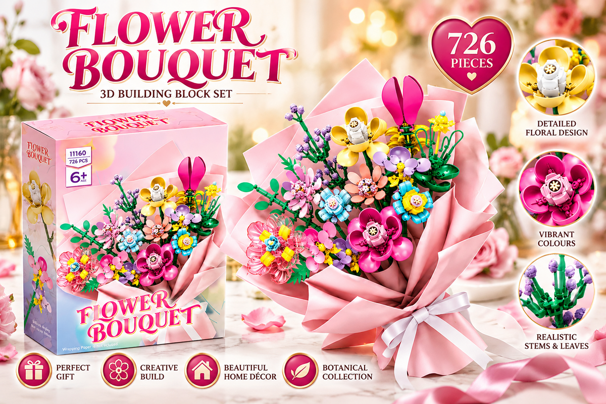 3D Flower Bouquet Building Blocks 726pc Botanical Flowers Construction Set Gift