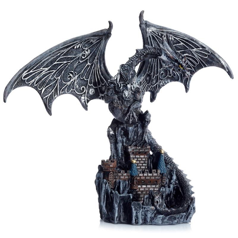 Castle Protector Dragon Statue - Magic Silver Fantasy Ornament Decor
