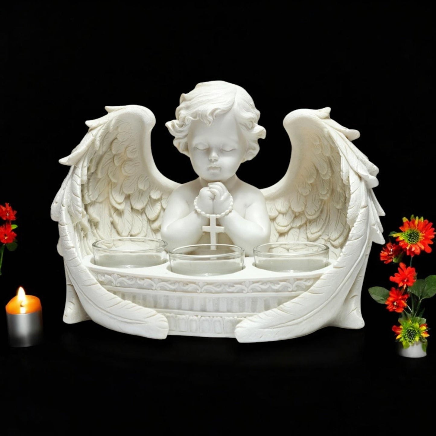 Elegant Cherub Tea Light Holder Praying Heaven Angel Candle Ornament Divine Art