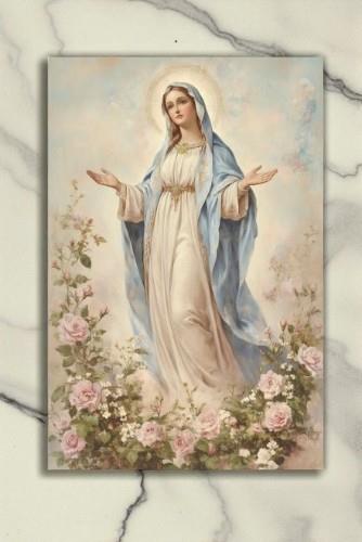 Blessed Virgin Mary Metal Religious Plaque – Christian Decor Madonna Artwork Sign
