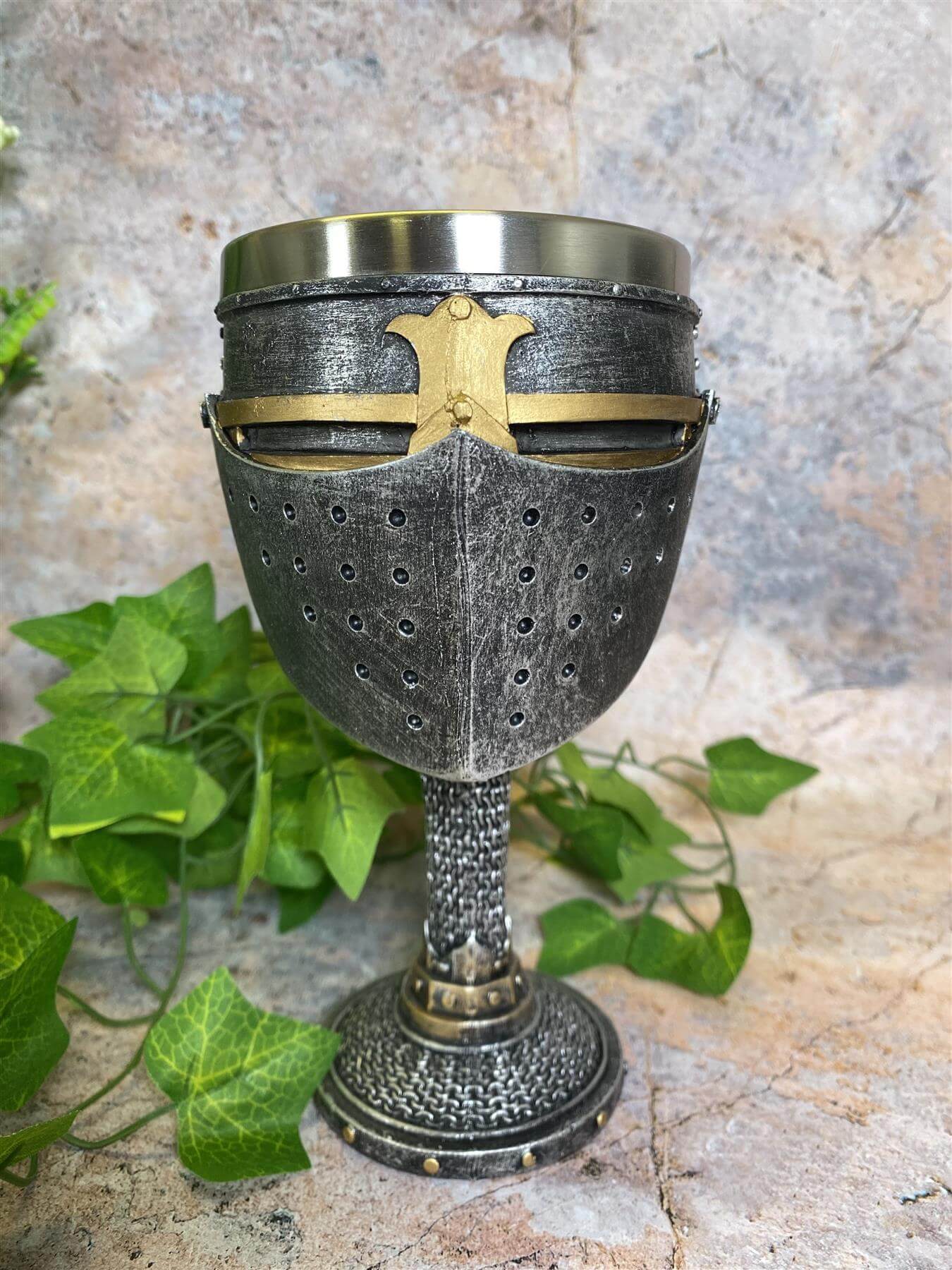 Exquisite Templar Helmet Medieval Style Goblet Handcrafted with Resin and Metal