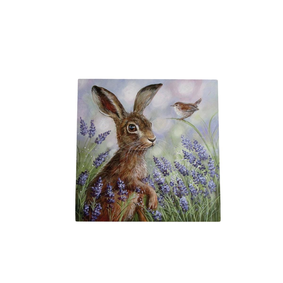 LAVENDER HARE Ceramic Art Tile by Judith Yates 20x20cm – Handcrafted, Wall Art Decor, Animal Lover Gift, Ready to Hang with Gift Box