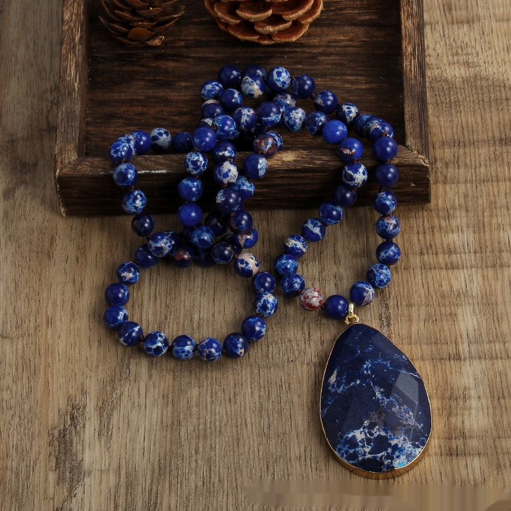Bohemian Style 8mm Beaded Necklace Cut King Stone Water Drop