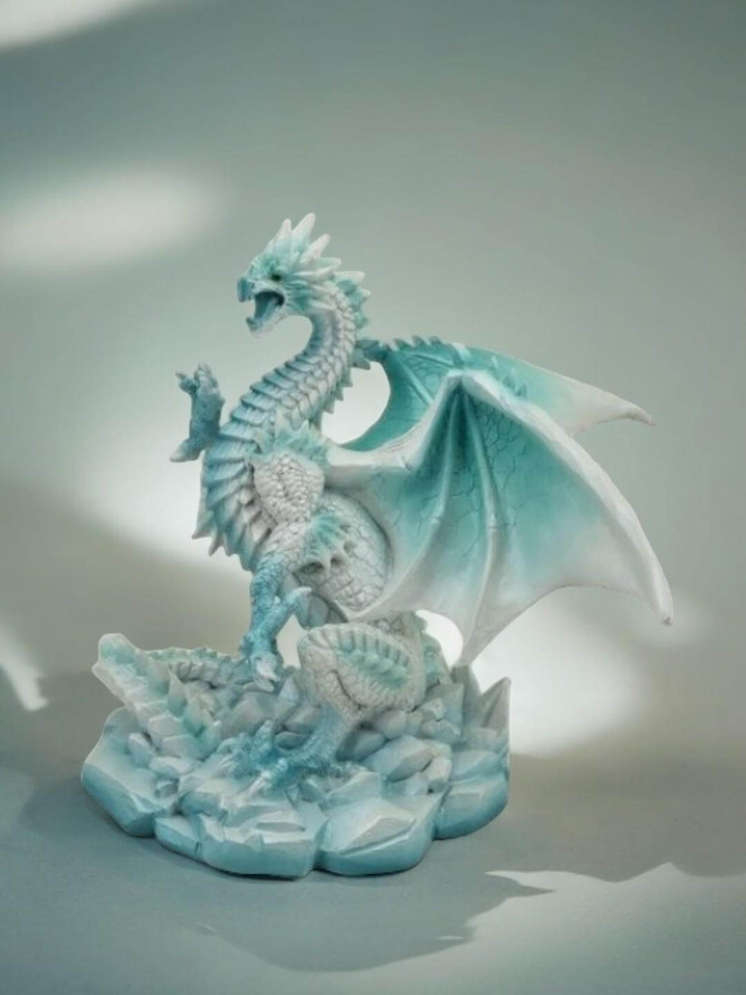 Majestic Ice Dragon Statue - Fantasy Decor - Resin Art Sculpture - Mythical Figurine