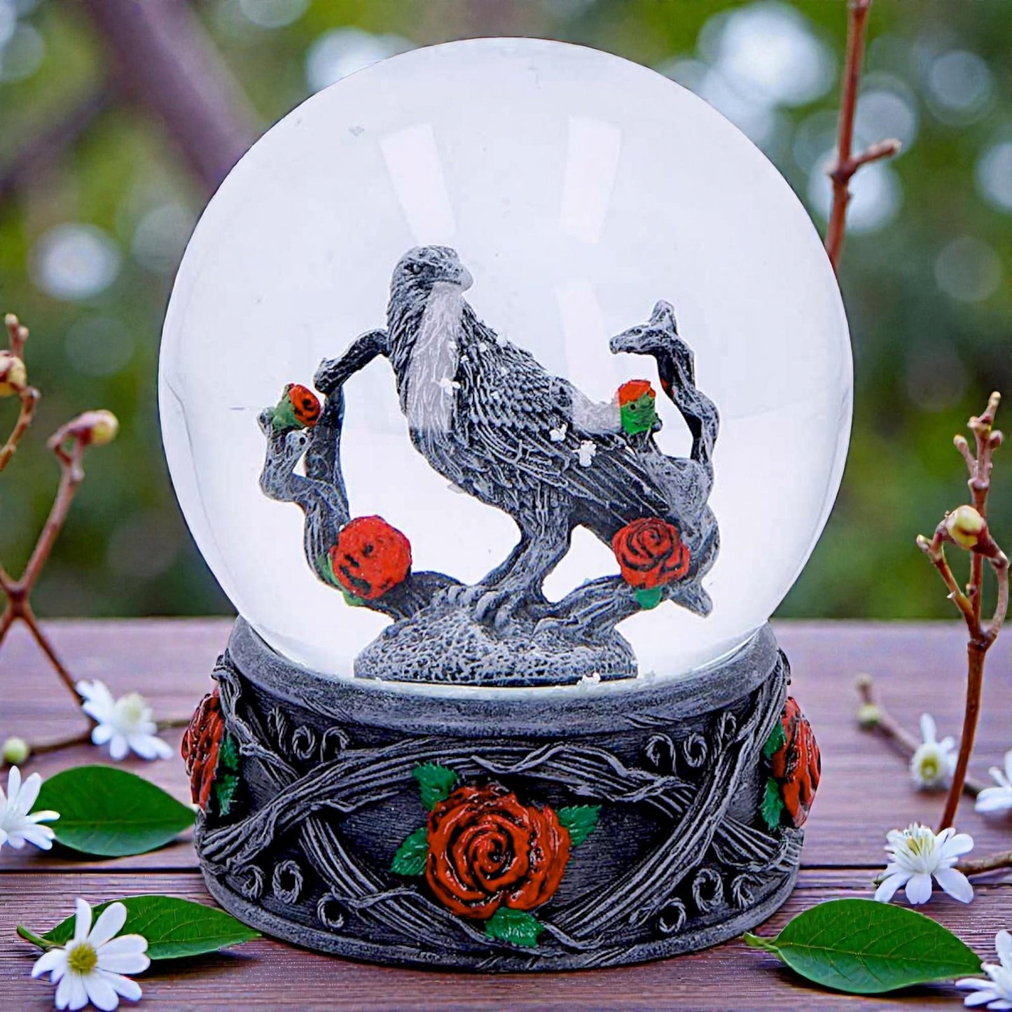 Dark Romance Raven Snow Globe Gothic Rose Ornament Alternative Decor