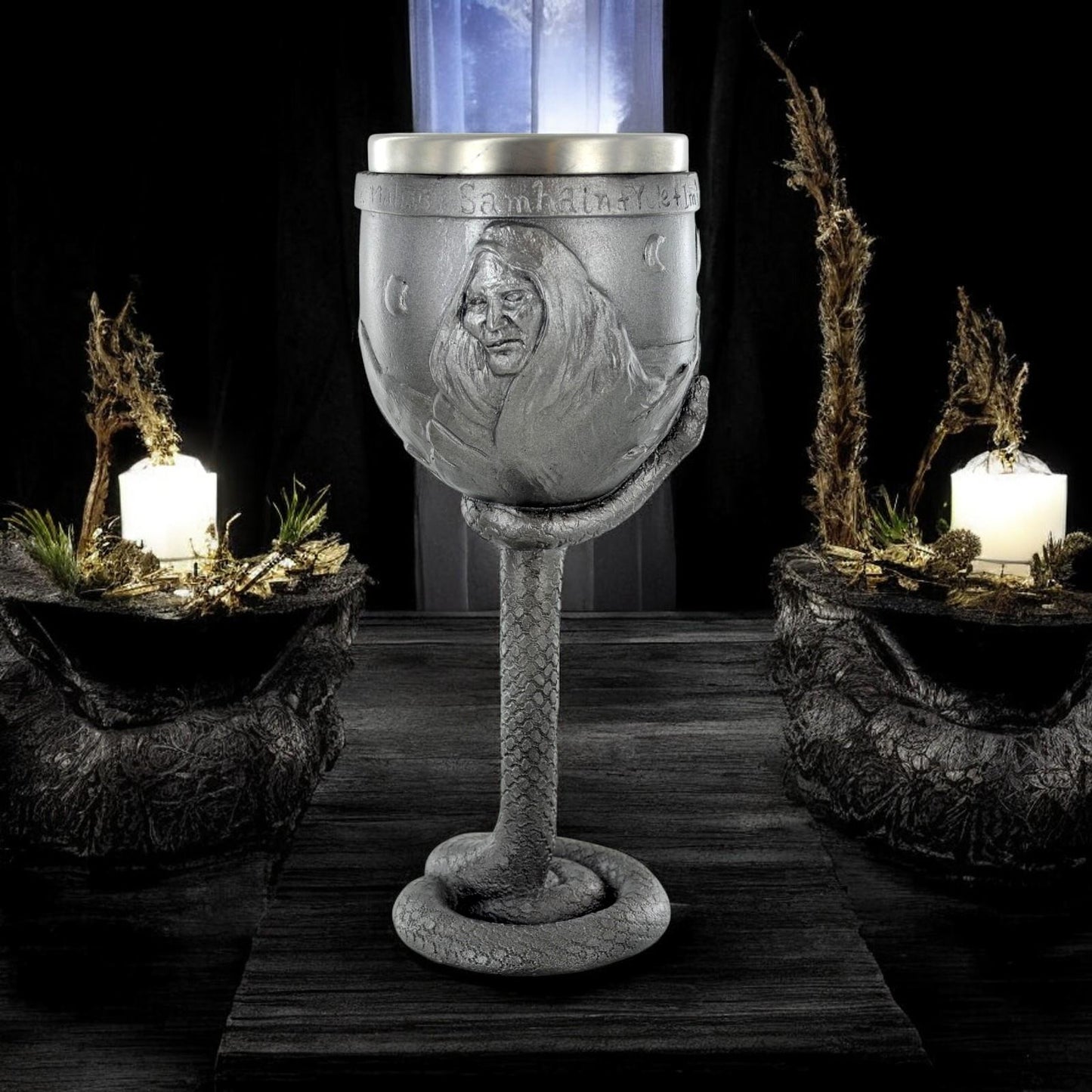 Mystical Witch Goblet – Handcrafted Resin & Stainless Steel Chalice – Enchanting Design by Tina Tarrant, Ideal for Wiccan Rituals, Occult Collectors, and Halloween Decor