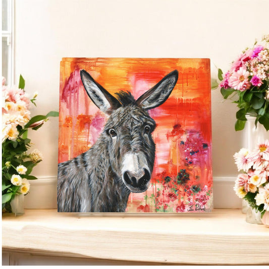 Dave the Donkey Ceramic Art Tile by Pankhurst Gallery 20x20 cm – Wall Decor, Boxed & Ready to Hang