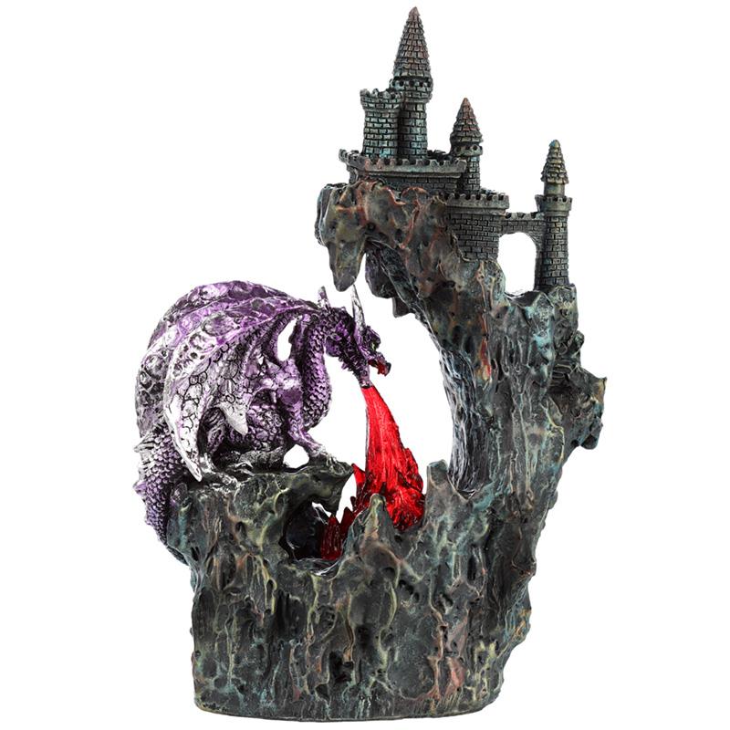 Purple Dragon LED Figurine with Castle Guardian - Fantasy Gothic Ornament 24cm