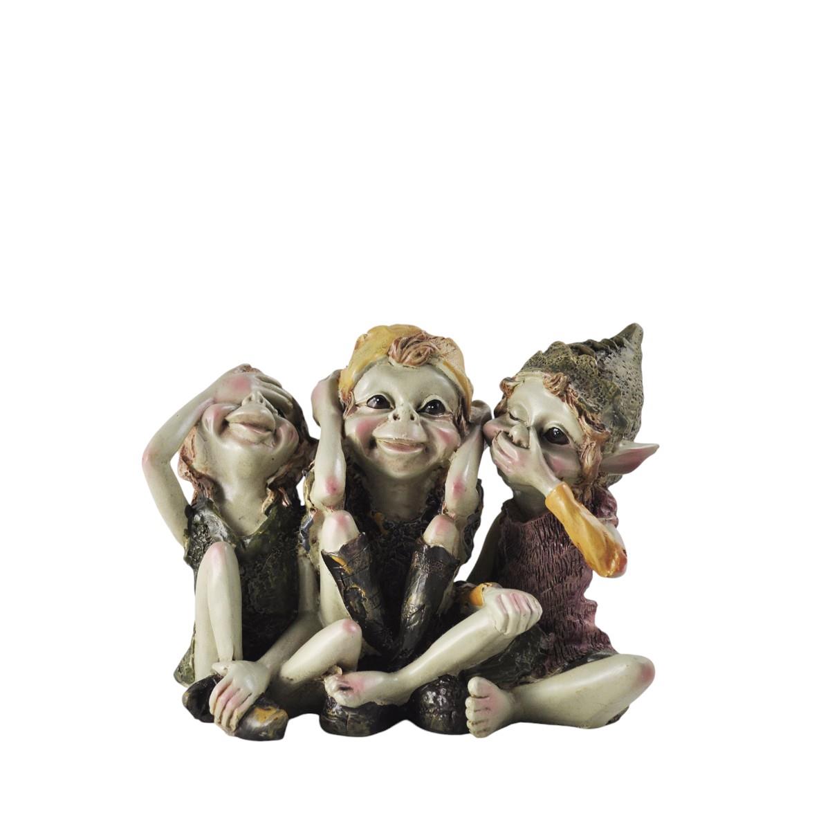 Three Wise Pixies Garden Figurine - Hear No Evil, See No Evil, Speak No Evil - Designed by Anthony Fisher - 14.3cm Wide