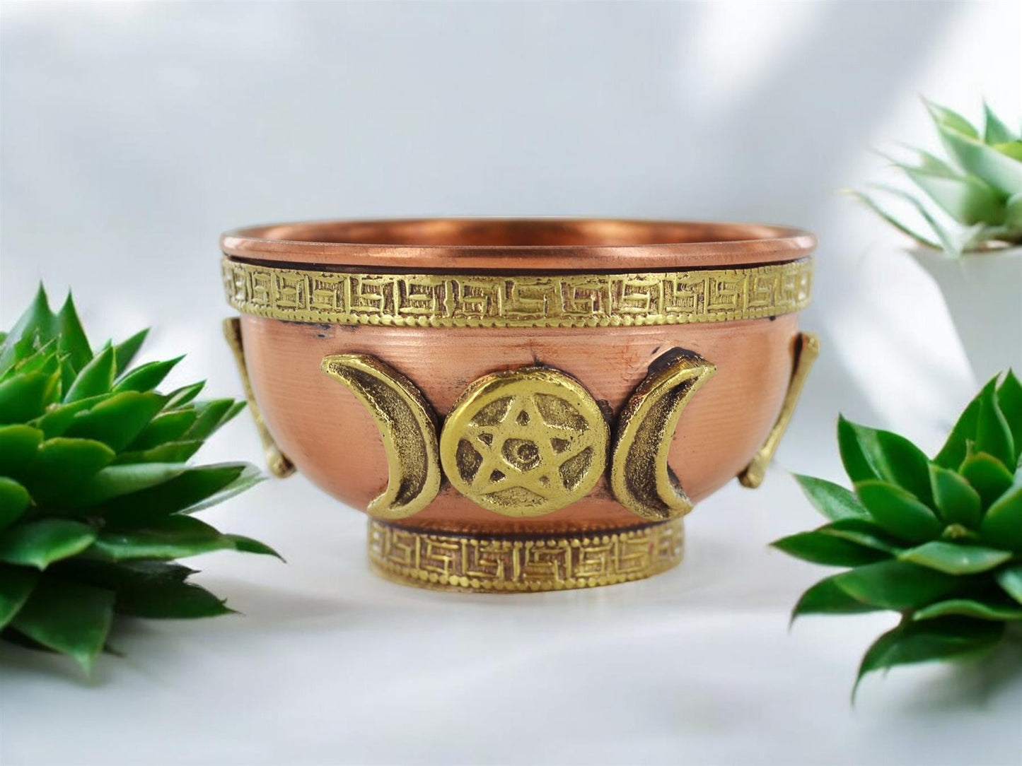 Triple Moon Goddess Bowl - Copper Pagan Altar Wicca Decor