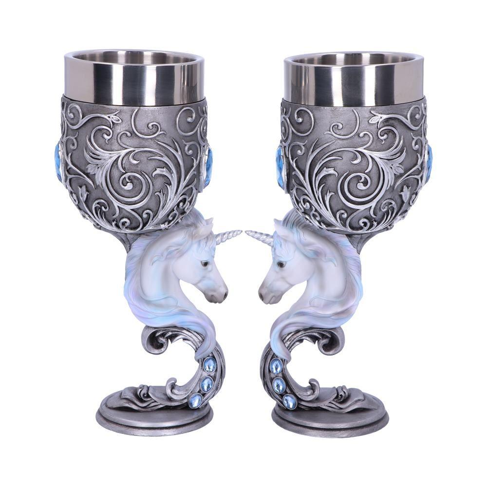 Enchanted Hearts Unicorn Goblets (Set of 2) - Twin Heart Shaped Mystical Cups 18.5cm
