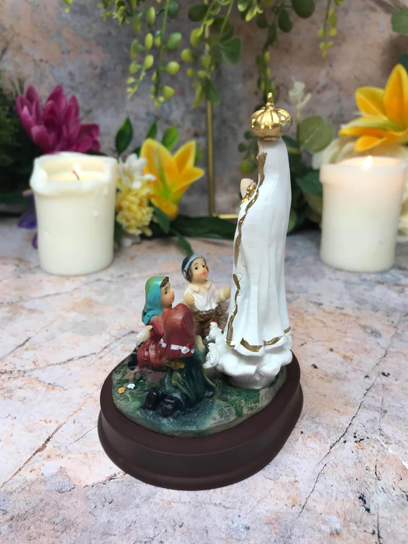 Blessed Virgin Mary Sculpture Our Lady of Fatima with Children Statue Ornament Figurine-Osiris Craftworks