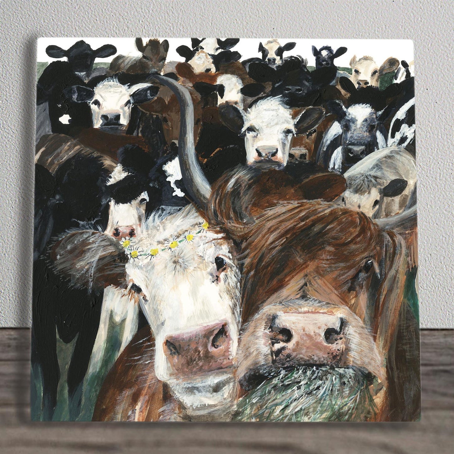 Cow Crowd Ceramic Art Tile by Pankhurst Gallery | 20x20 cm | Wall Hanging | Decorative Ceramic Tile | Boxed