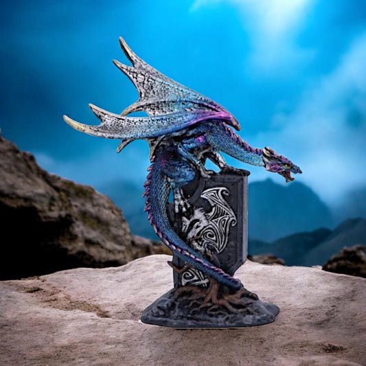 Fantasy Blue Dragon Gothic Figurine 17.5cm - Resin Art Sculpture
