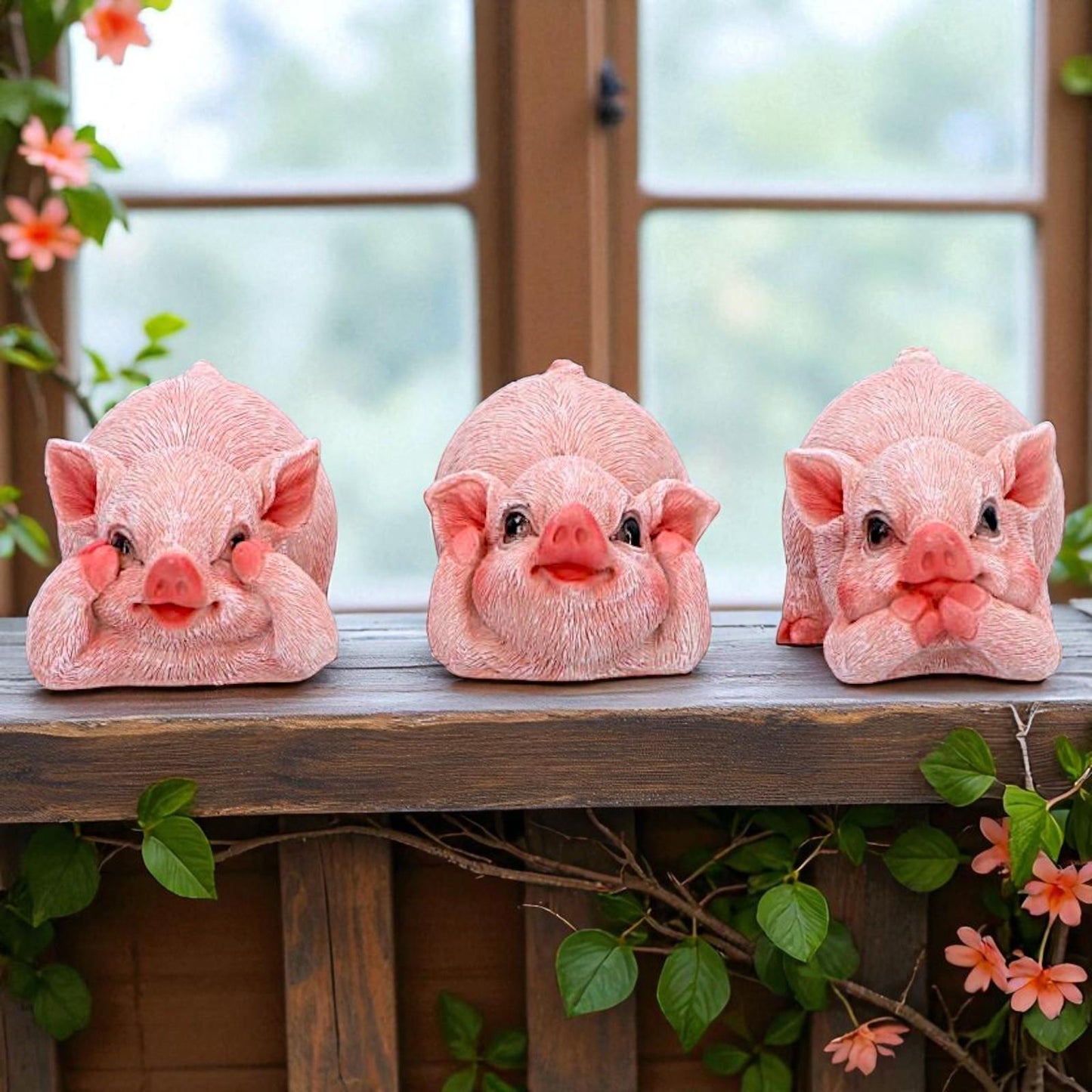 Three Wise Pigs Figurines Hear No, See No, Speak No Evil Cute Pig Ornaments Gift