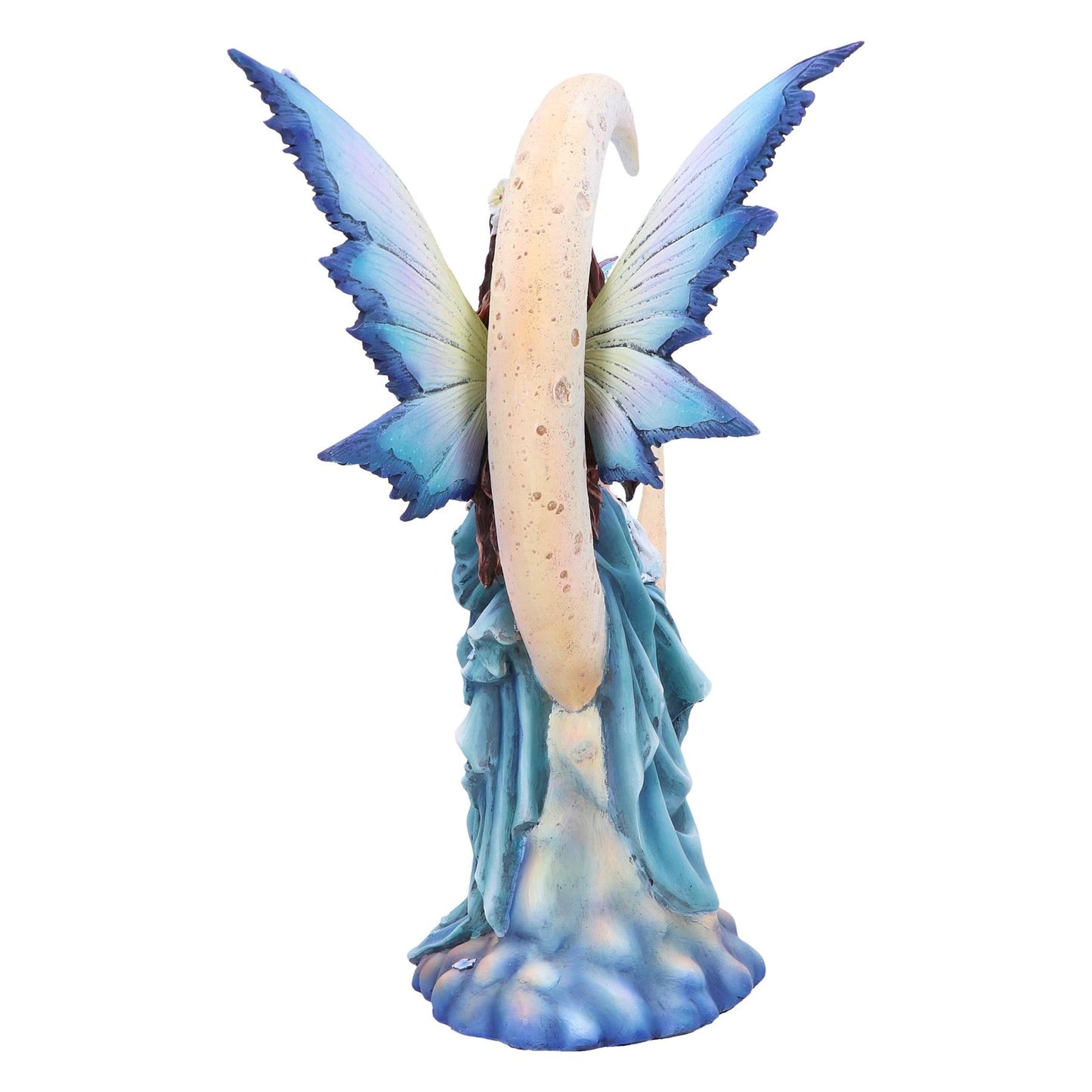 Mystical Fairy with Baby Sitting on Crescent Moon Ornament Fantasy Resin Statue