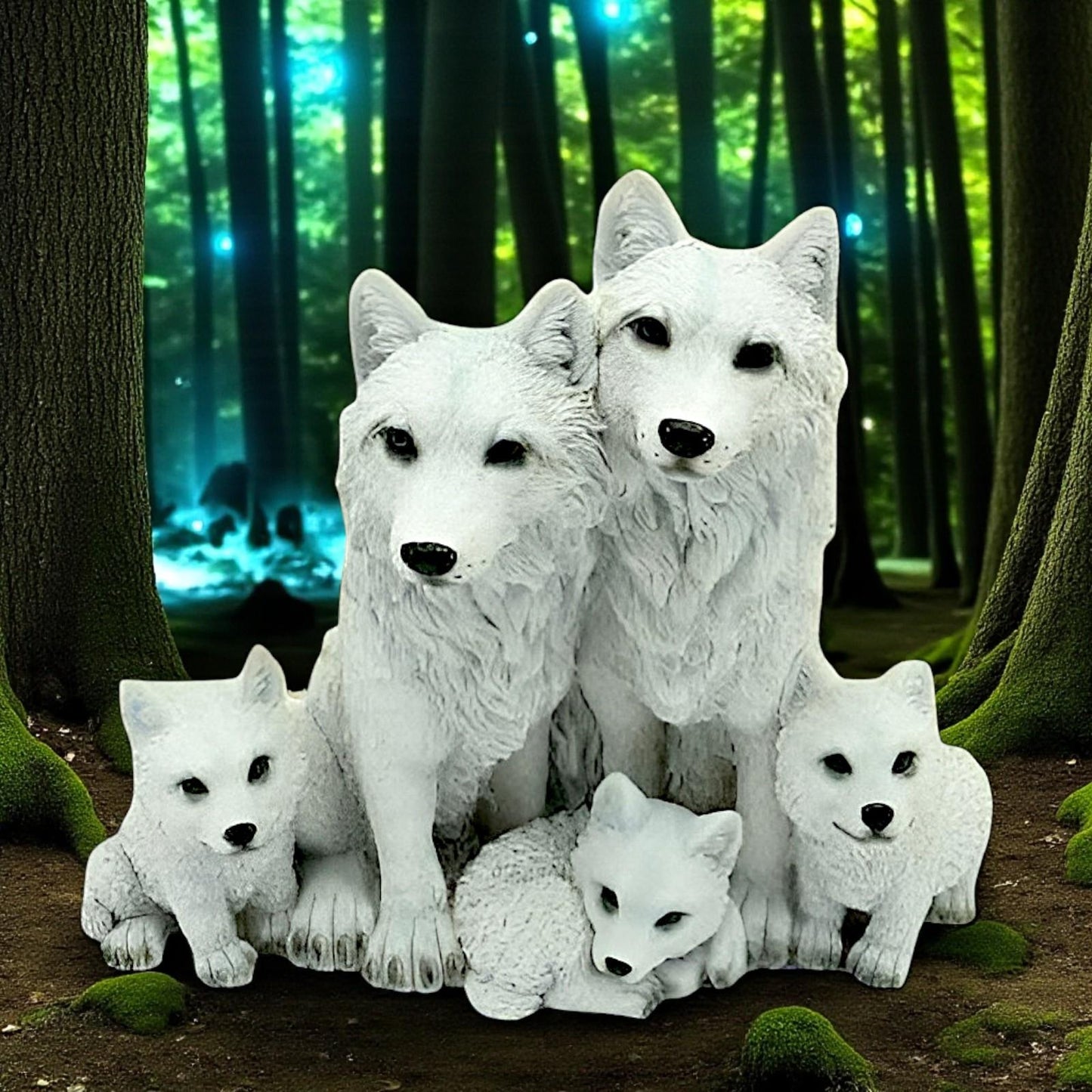 Wolves And Cubs Figurine Forest Animal Sculpture Wildlife Pack Collectible Statue