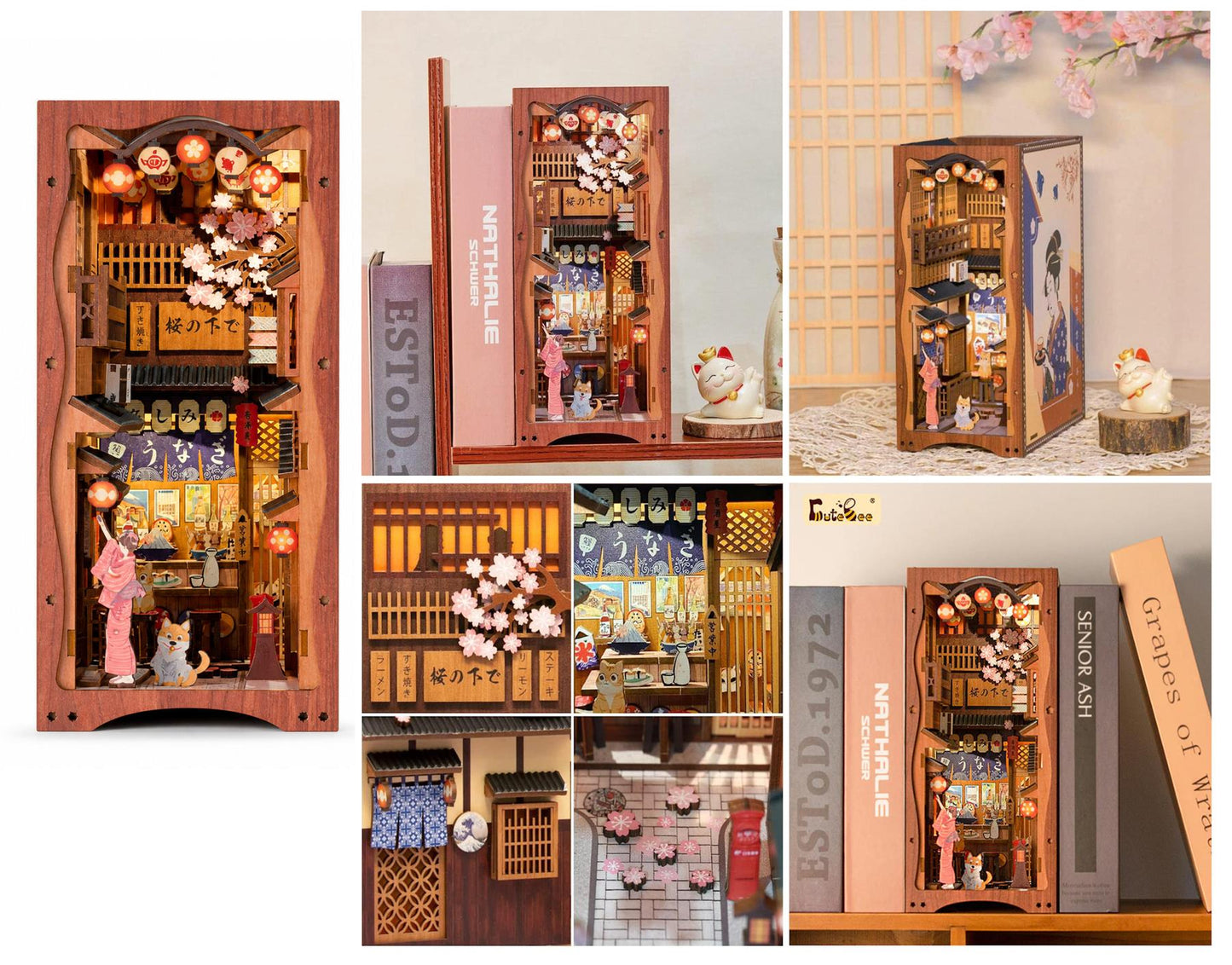 DIY Book Nook Japanese Street Miniature Sakura Lantern Diorama Craft Kit Gift