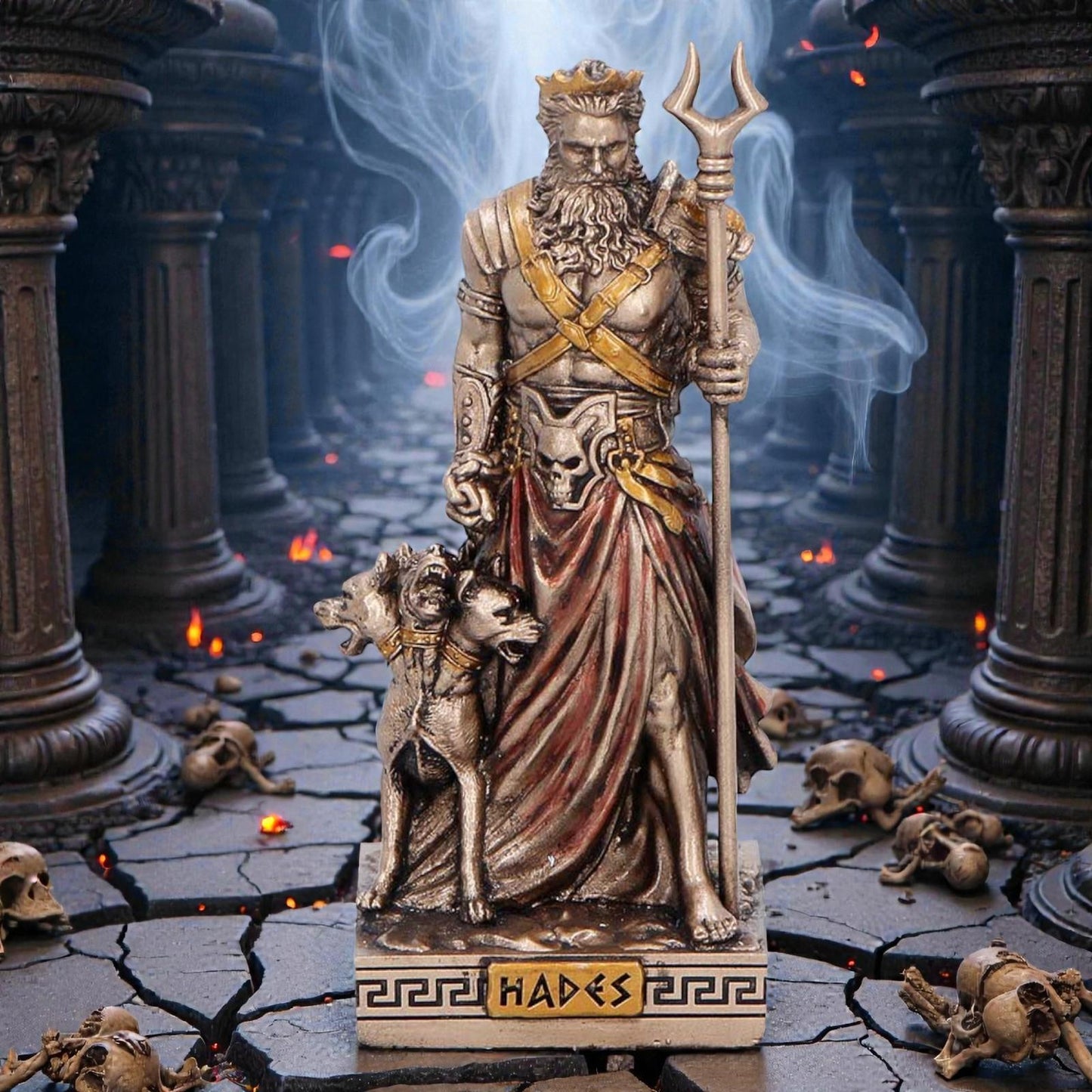 Small Hades God of the Underworld Figurine Greek Mythology Statue Cerberus
