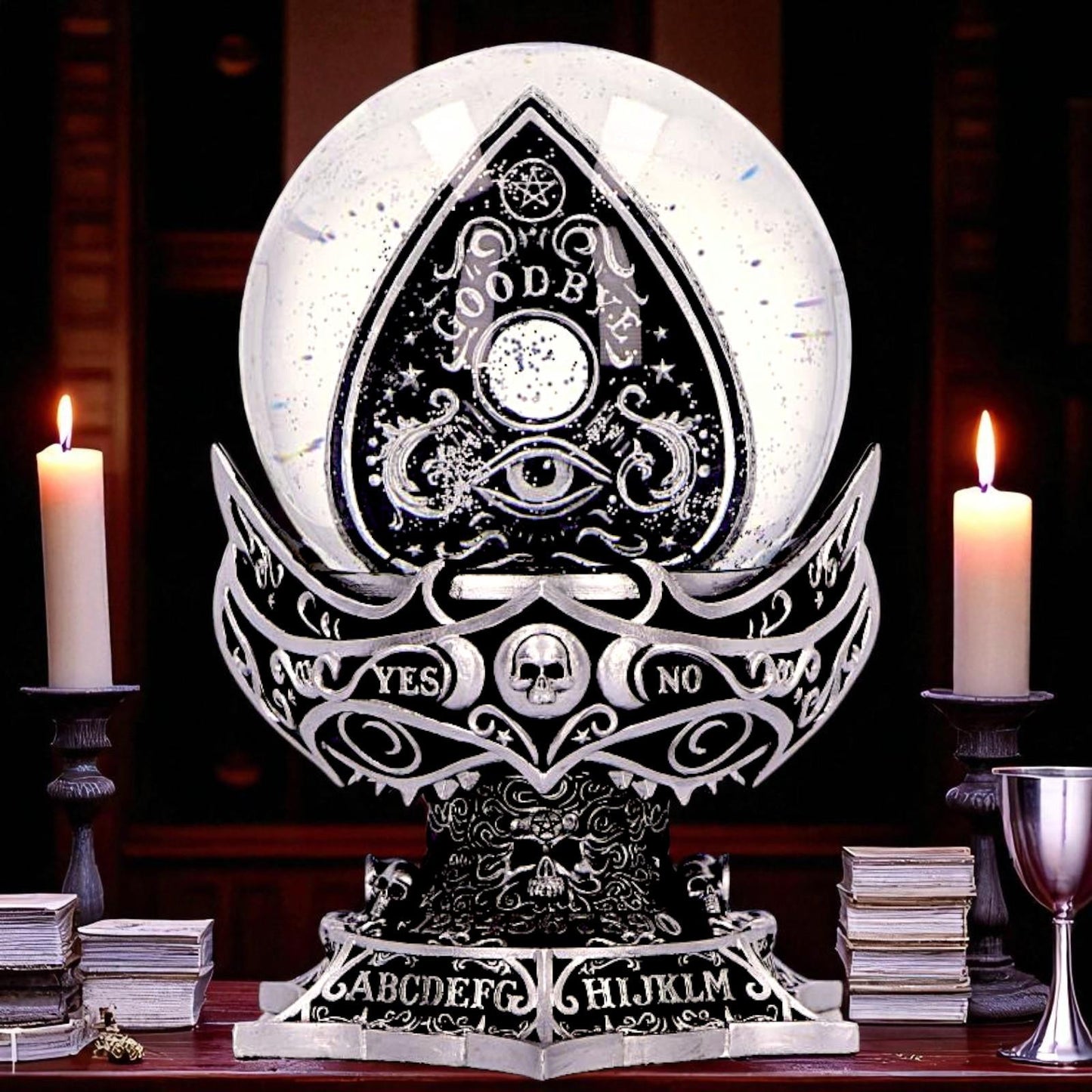Gothic Spirit Board Snow Globe Occult Ouija Crystal Dome Witchcraft Altar Decor