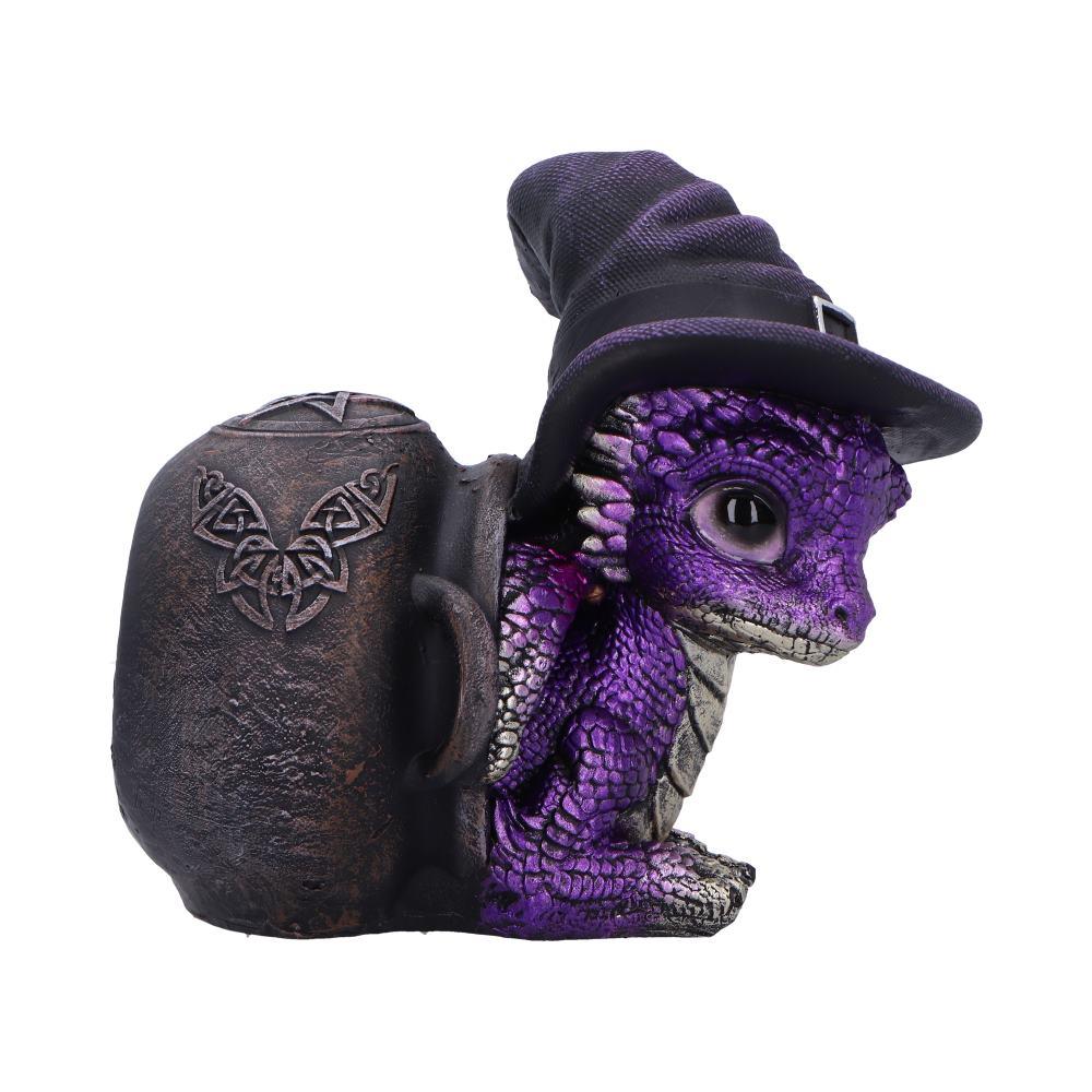 Whimsical Baby Dragon in Cauldron Gothic Witchcraft Fantasy Figurine Collectible