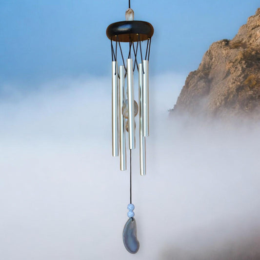 Crystal Rock Wind Chime – Silver & Stone Hanging Decor with Light-Catching Acrylic Gems