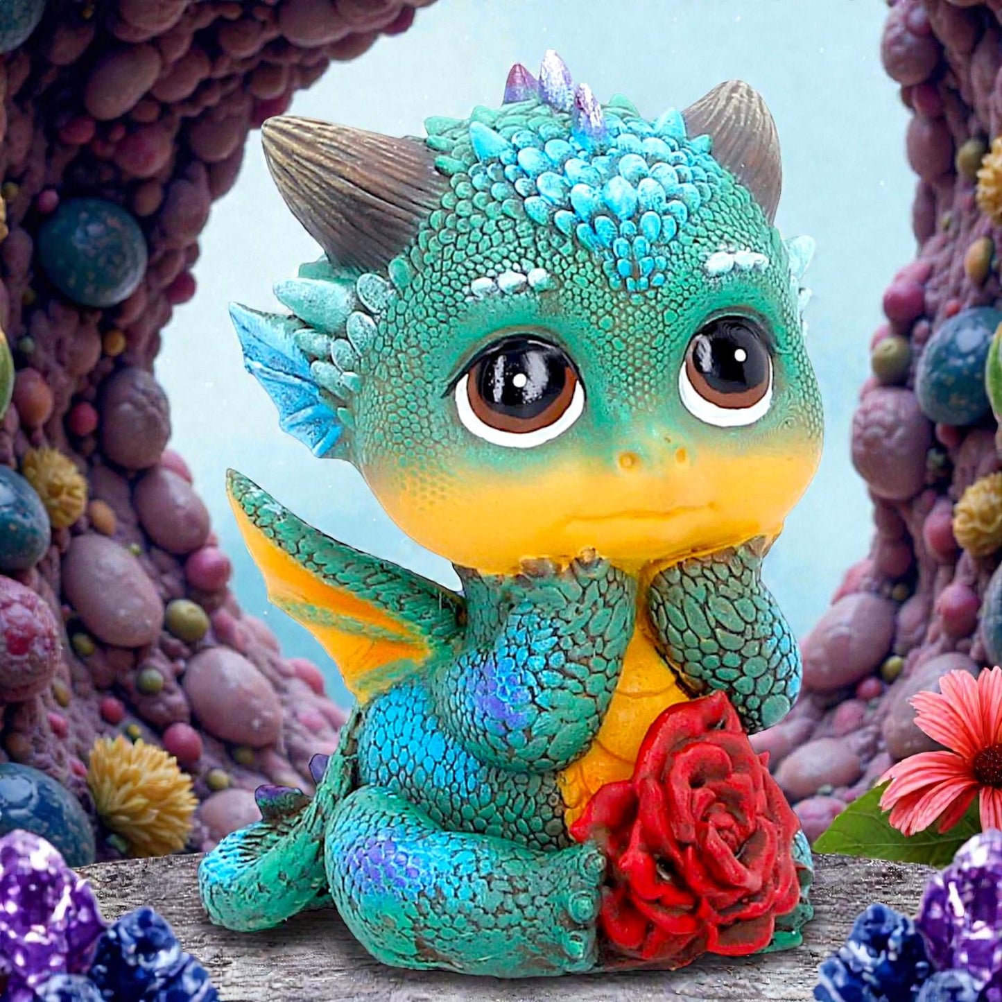 Cinders Mini Dragon Statue Whimsical Mythical Creature Rose Shelf Display Art