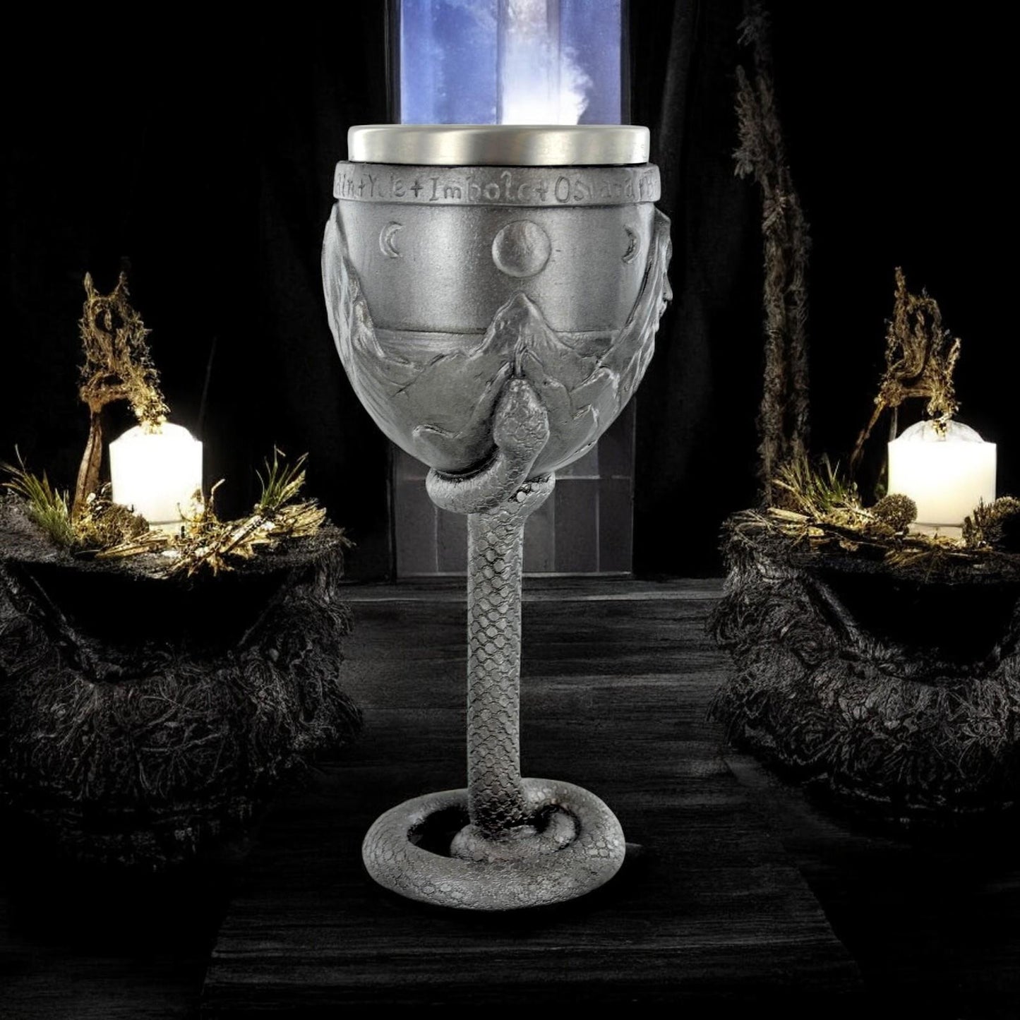 Mystical Witch Goblet – Handcrafted Resin & Stainless Steel Chalice – Enchanting Design by Tina Tarrant, Ideal for Wiccan Rituals, Occult Collectors, and Halloween Decor