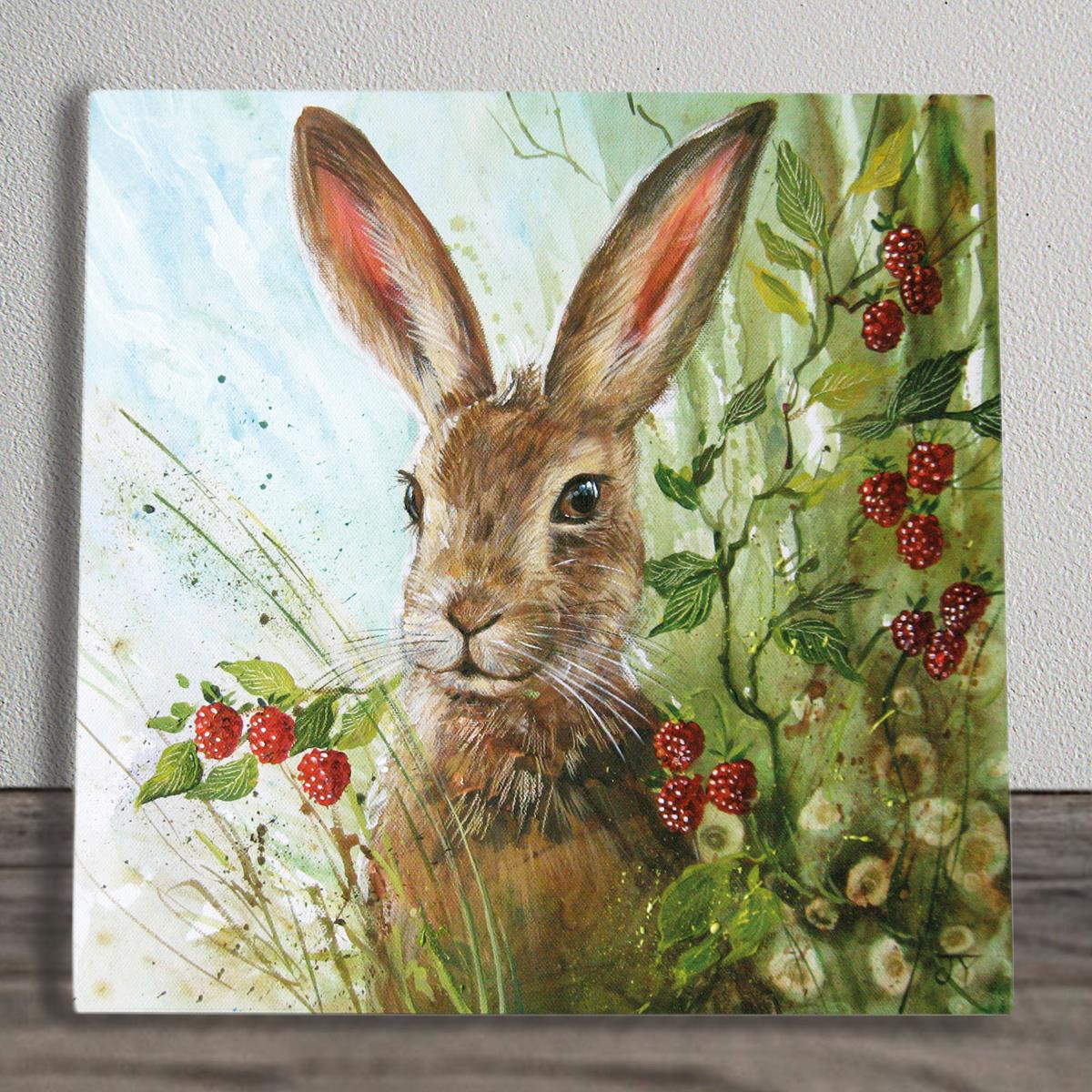 BLACKBERRY HARE Ceramic Art Tile by Judith Yates 20x20 cm | Wall-Ready Decor | Exquisite Gift in Box"