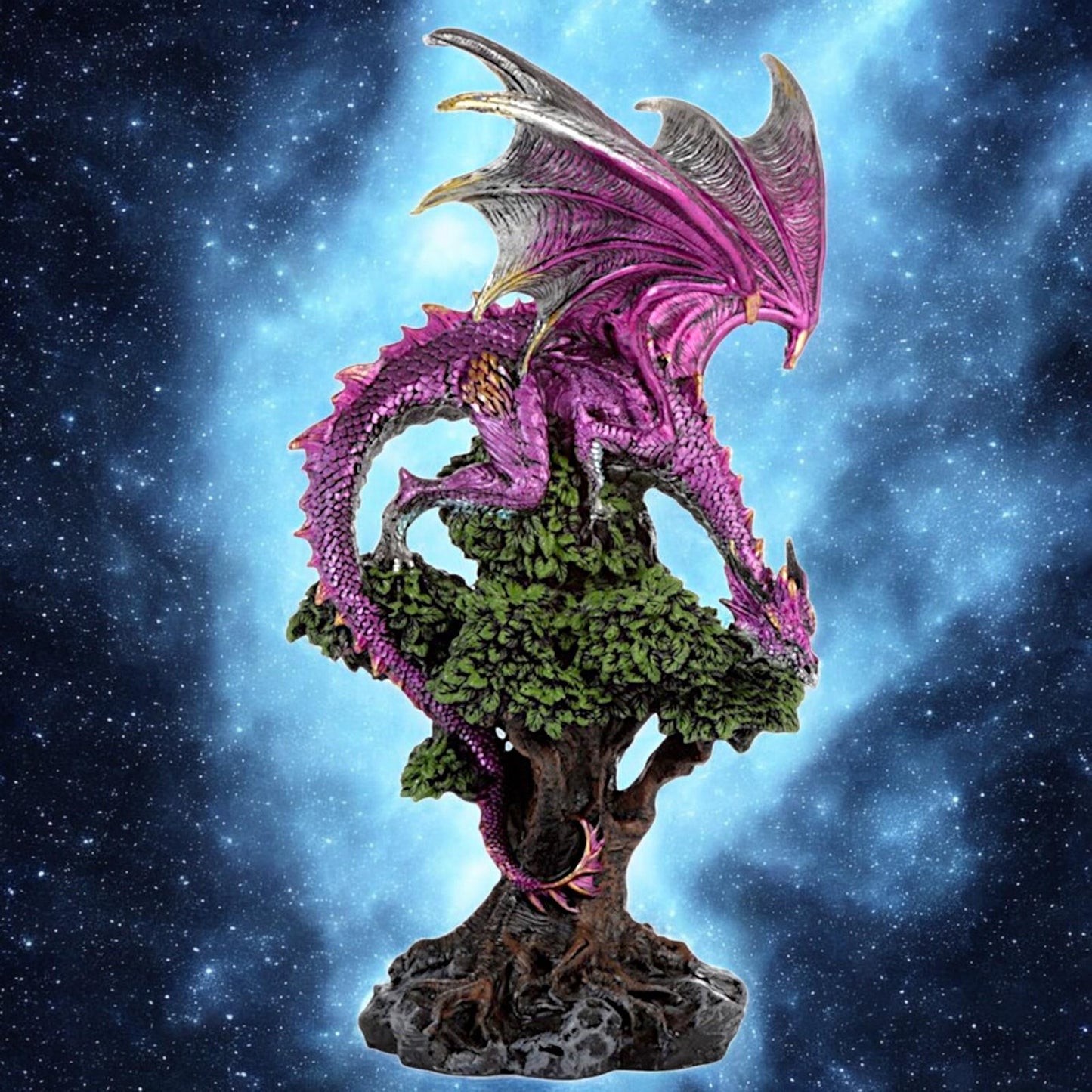 Majestic Purple Gothic Dragon Figurine Large Resin Fantasy Statue Ornament 31 cm