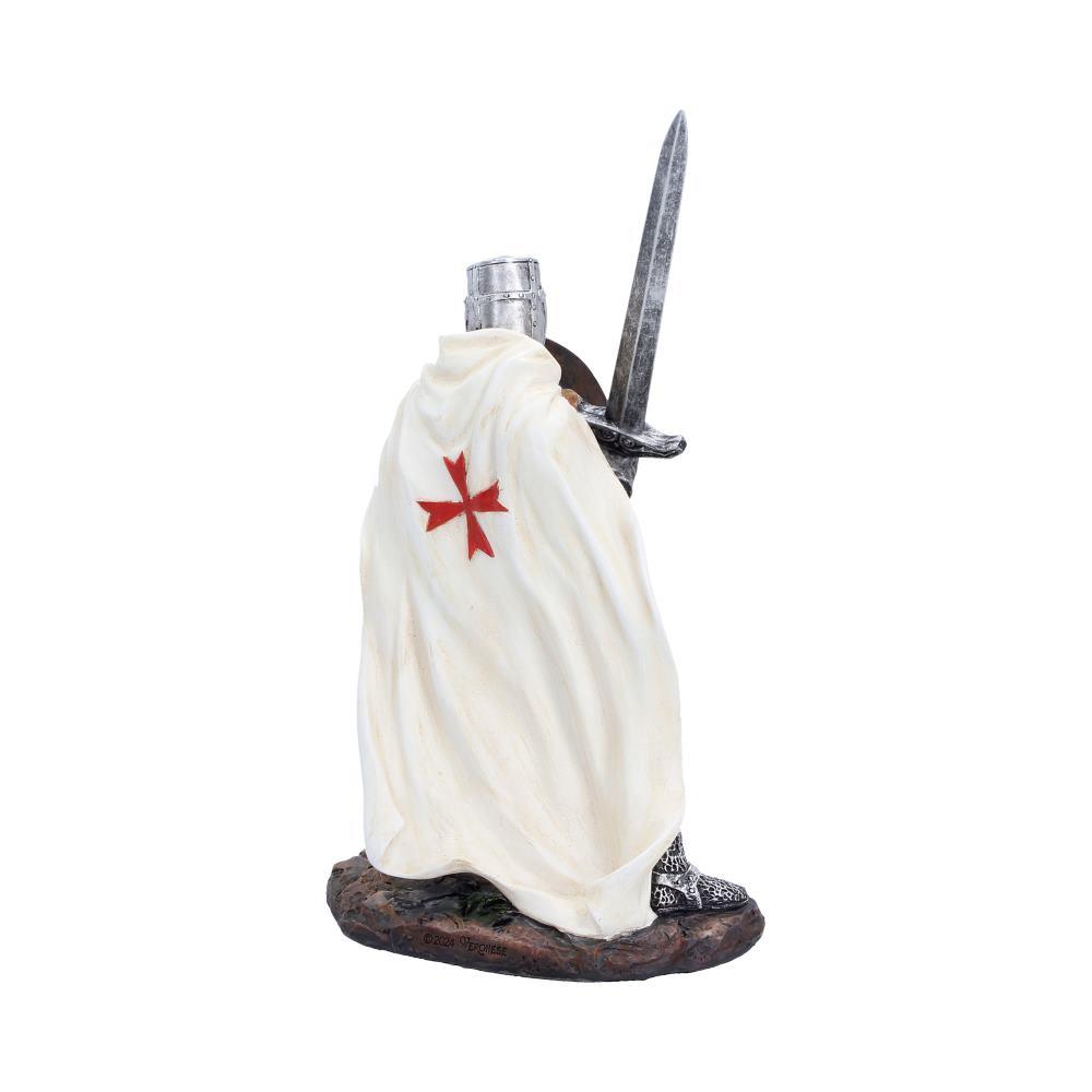 White Templar Knight Statue Figurine Ornament Medieval Crusader Sword Shield