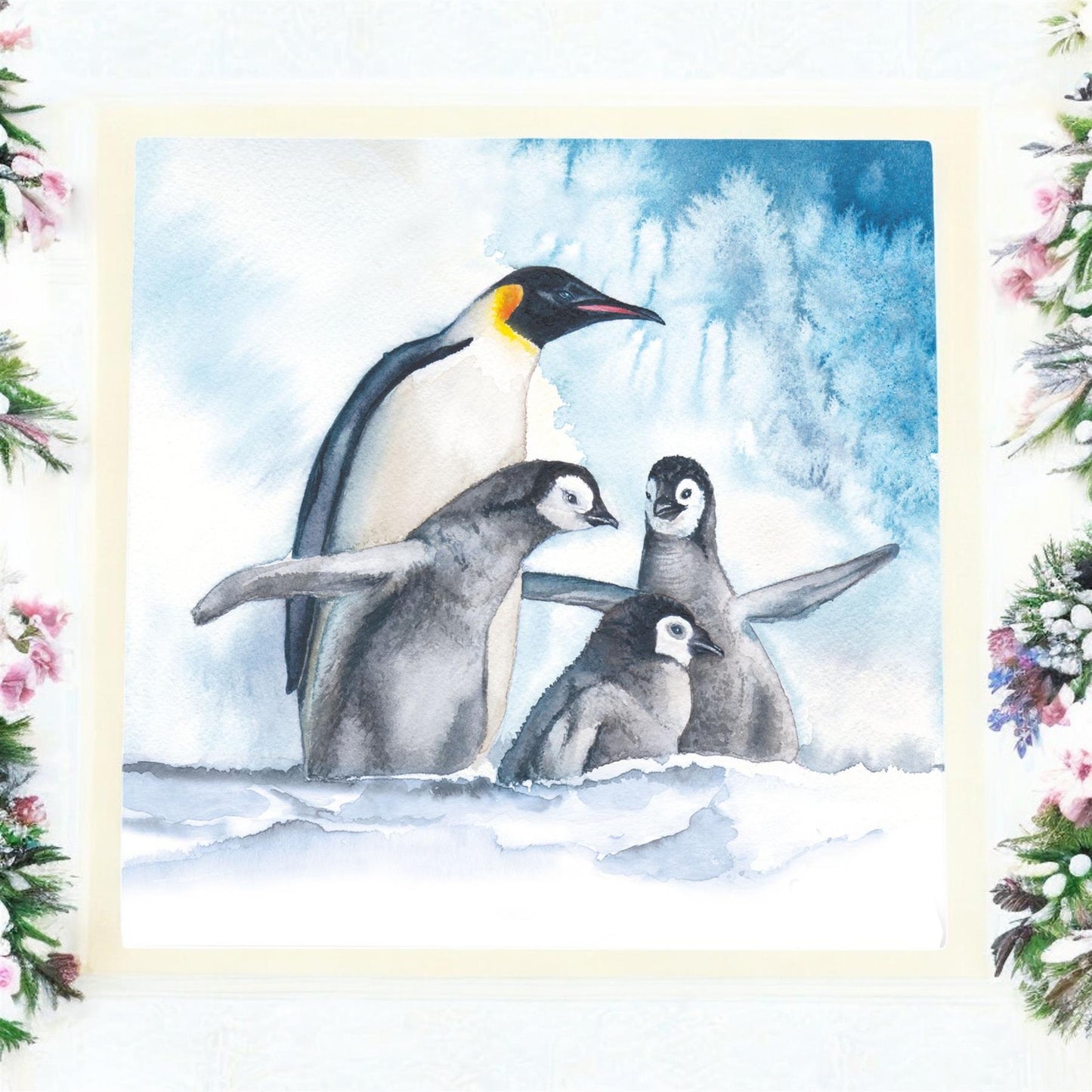 Winter Penguins Art Tile by S. Jones - Handcrafted Ceramic Wall Décor 20x20cm - Ready to Hang-Osiris Craftworks