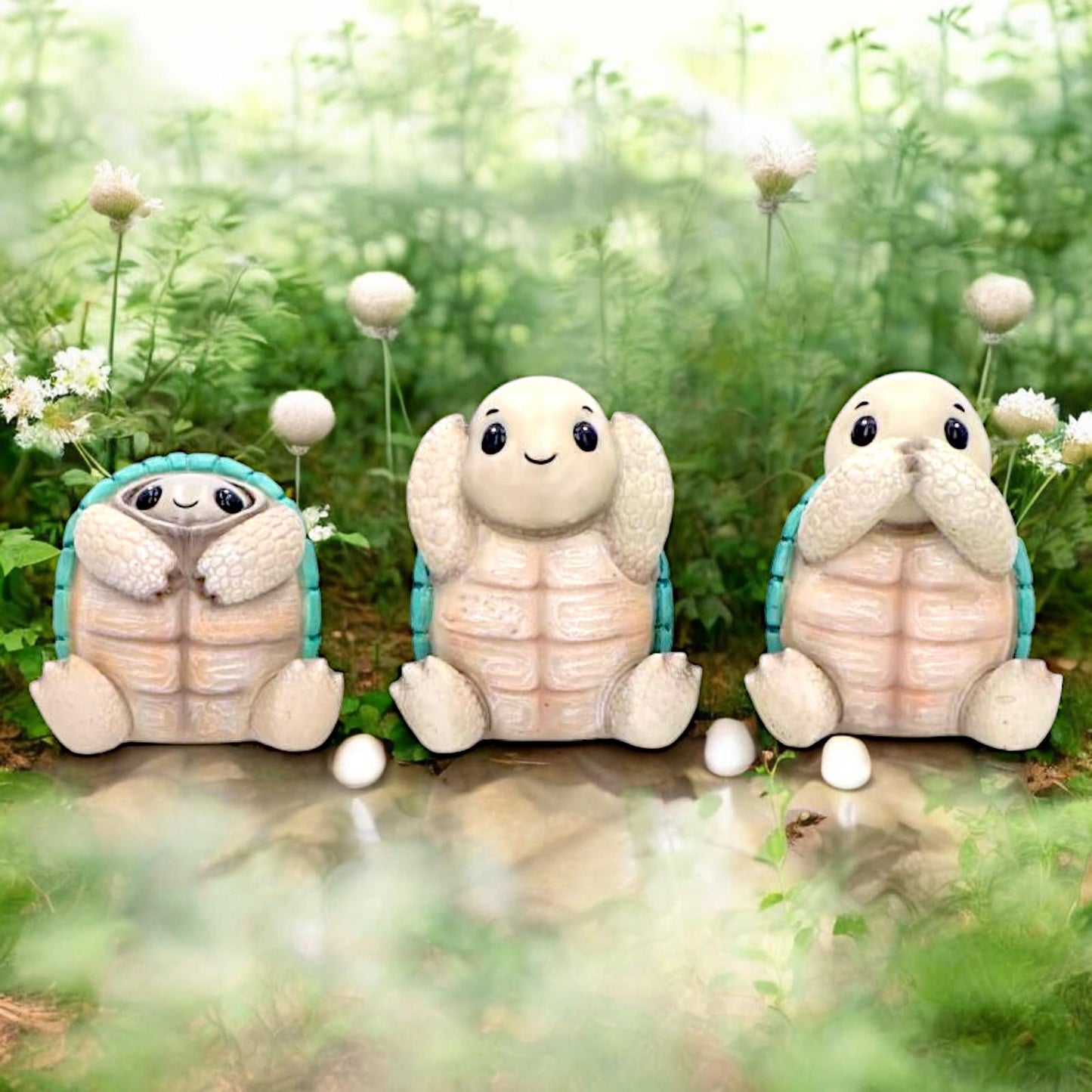 Cute Adorable Tortoise Statue Set Figurines See No Hear No Speak No Evil