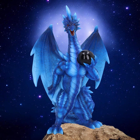 Mystical Blue Dragon Ornament with Black Orb - Fantasy Gift Figurine 19cm