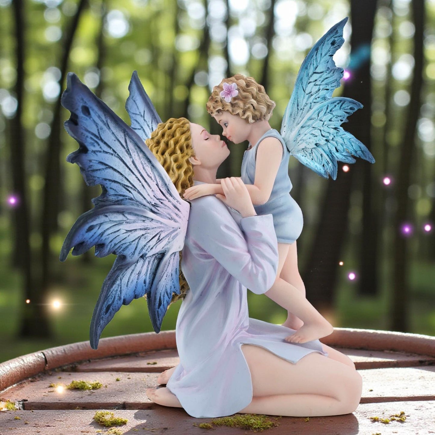 Fantasy Fairy Figurine Mother and Child Resin Collectible Angel Wings Decor 25.5cm