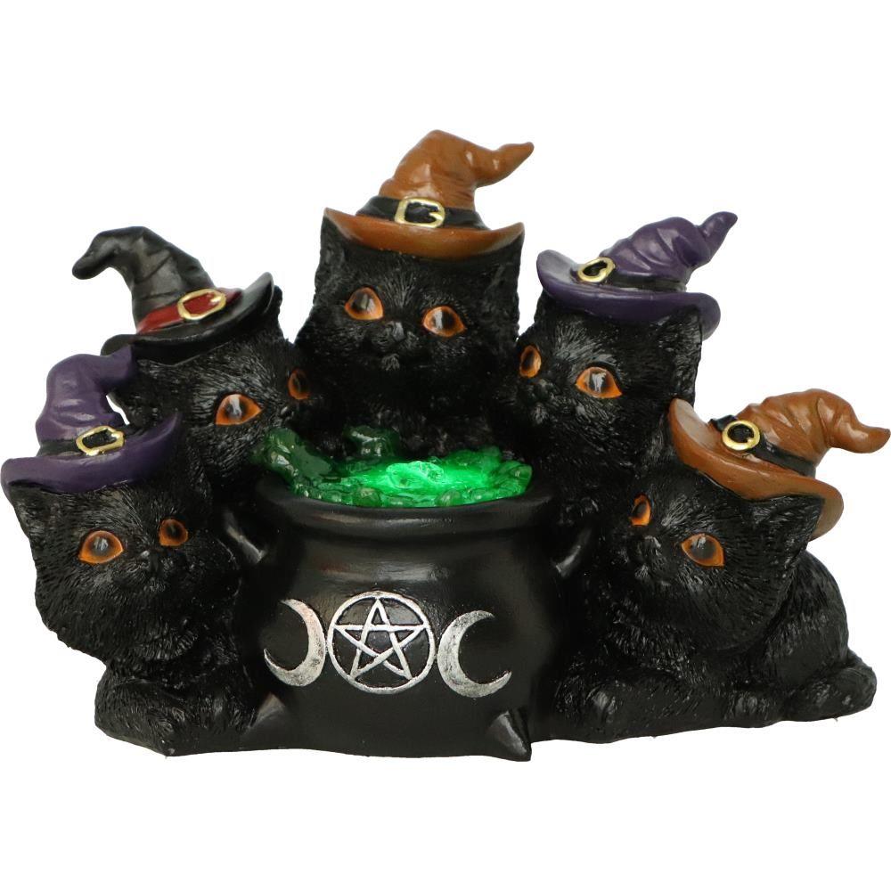 Mystical Light Up Black Cats & Cauldron Ornament Wicca Witchcraft Home Decor Gift