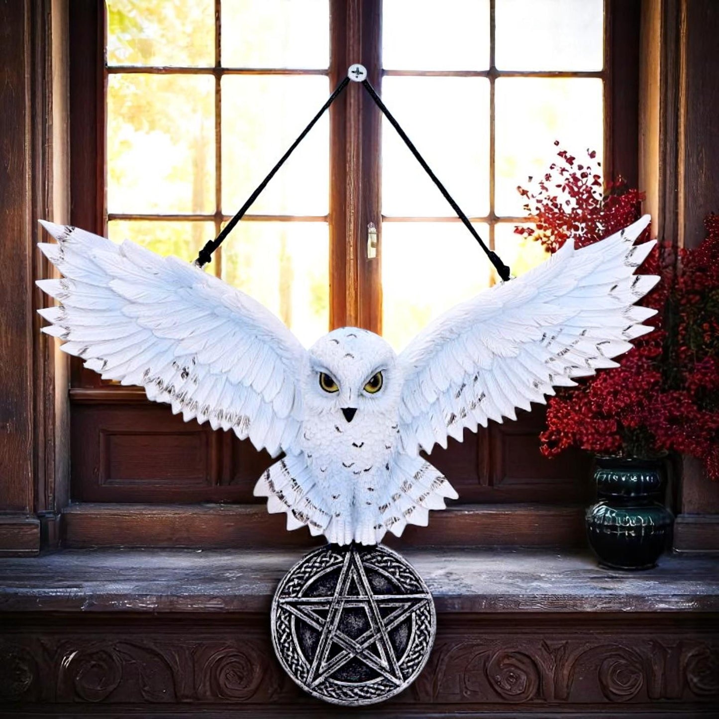 Mystical Snowy Owl Hanging Pagan Pentacle Talisman Wiccan Witchcraft Wall Art