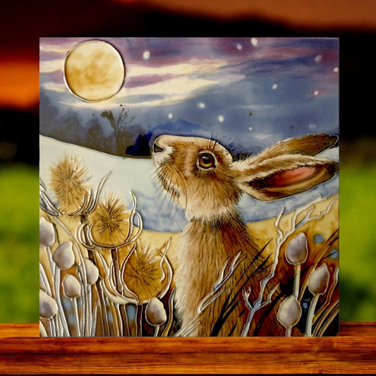 Moongazing Hare by Judith Yates Decorative Ceramic Picture Tile 8x8 Home Decor Wall Plaque Gift-Osiris Craftworks