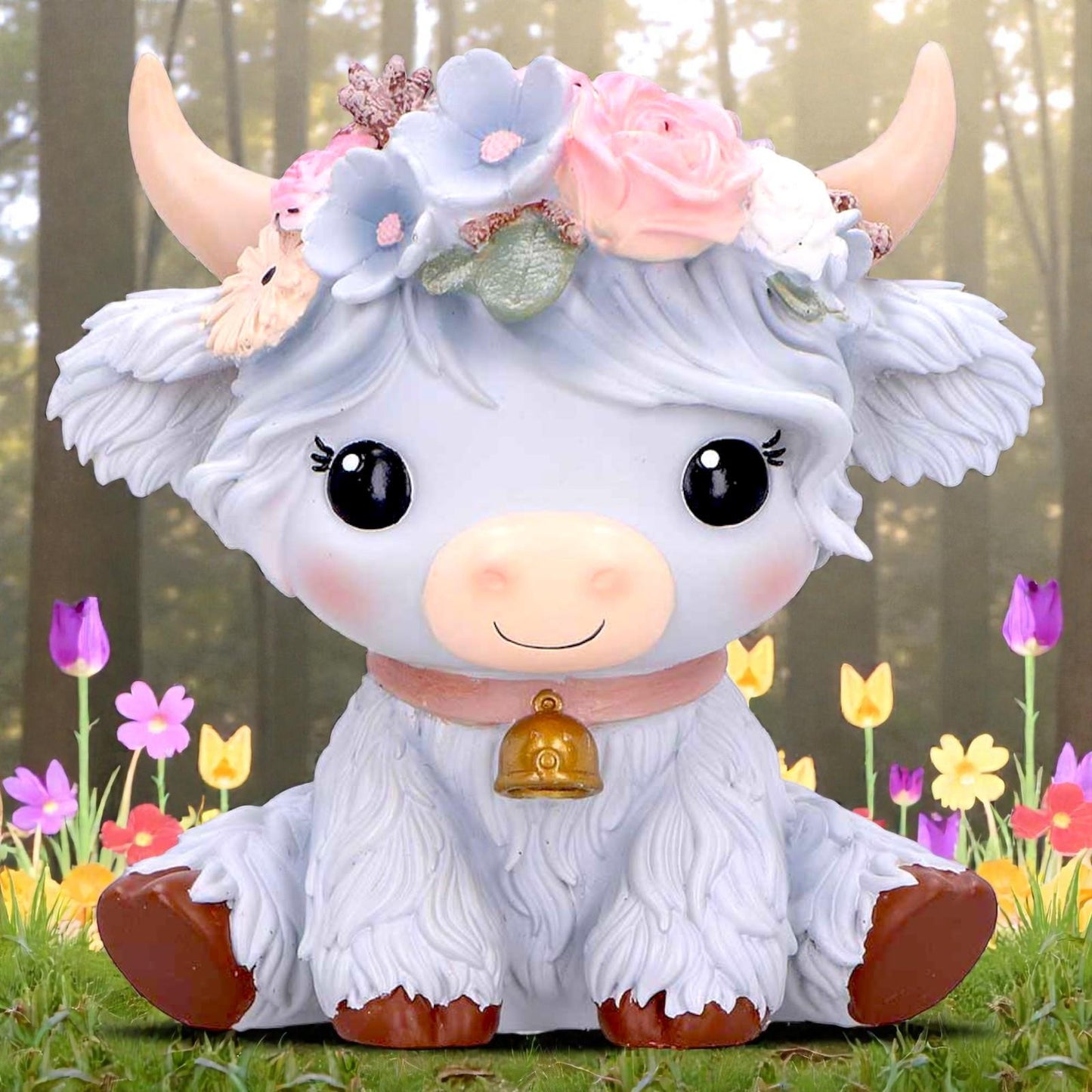 Moo Crew Magnolia Grey Flower Cow Figurine Ornament Cute Farmhouse Decor