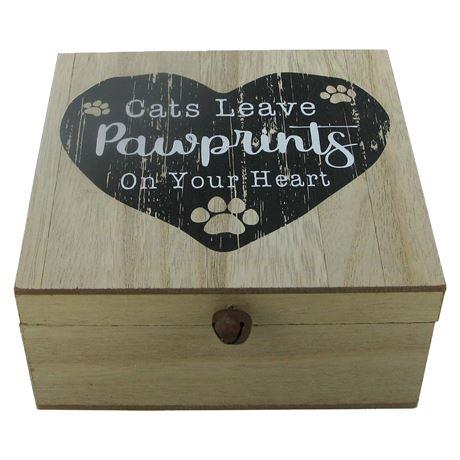 Cats Leave Pawprints Wooden Pet Memory Keepsake Box Heart-Shaped Design