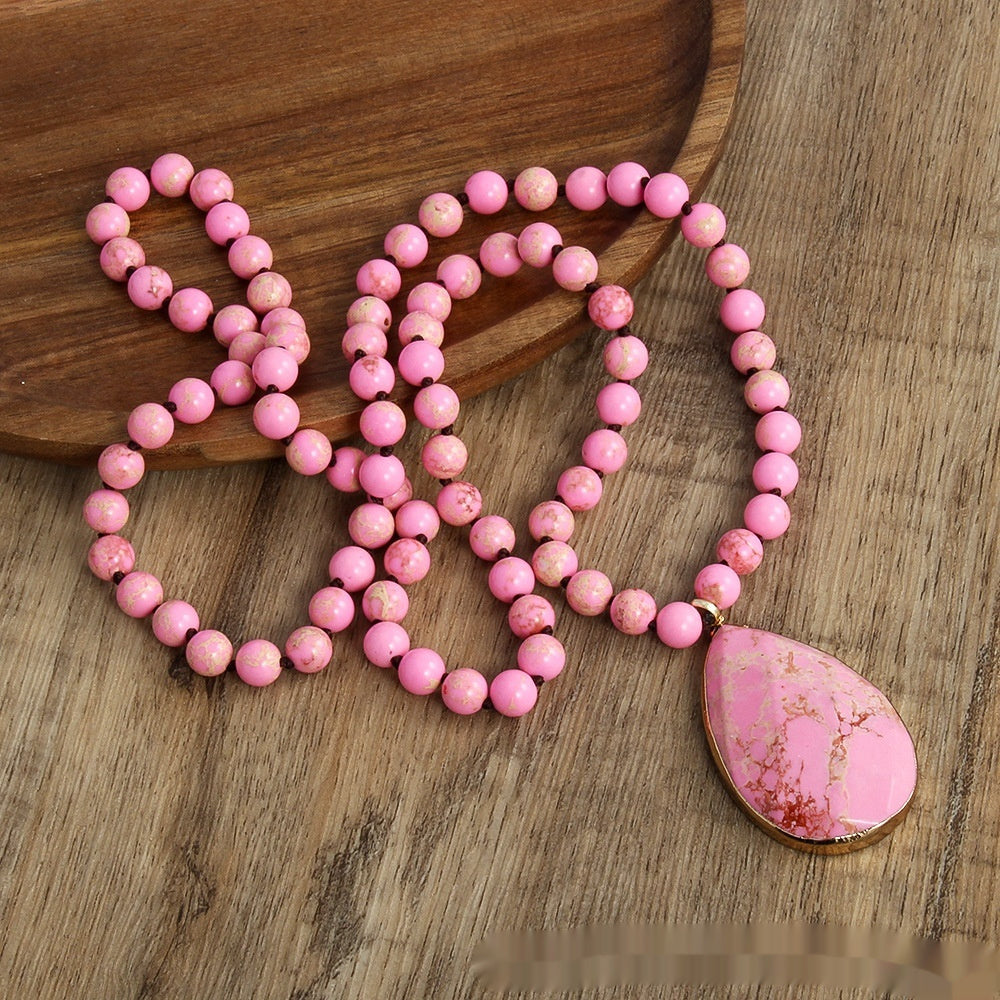 Bohemian Style 8mm Beaded Necklace Cut King Stone Water Drop