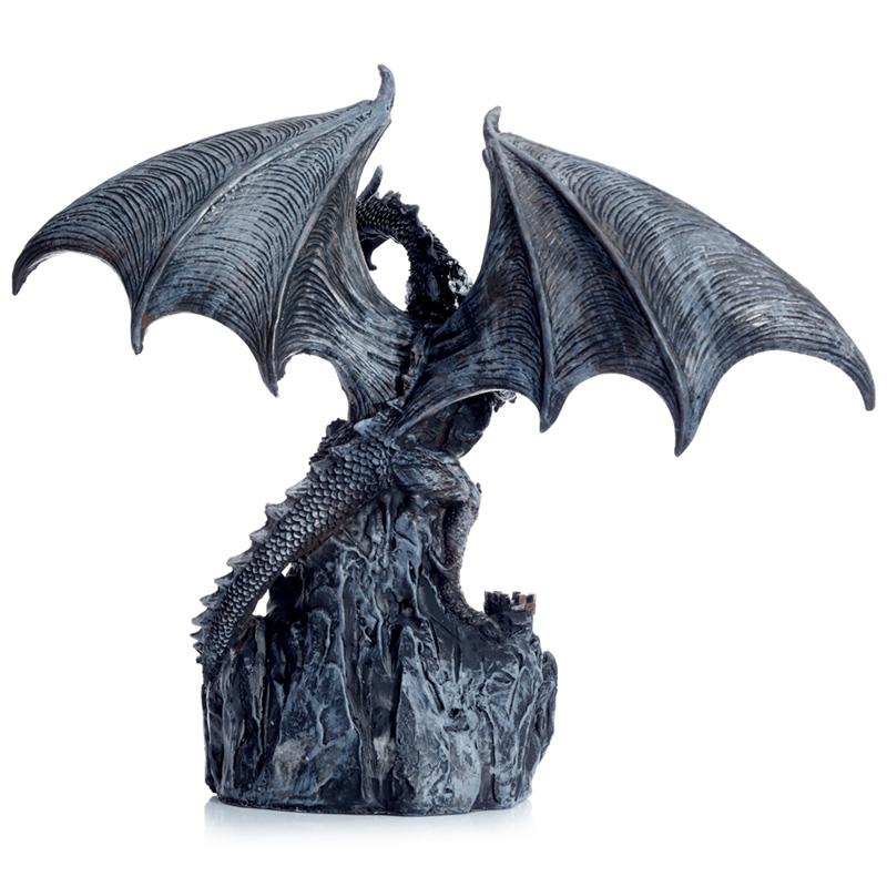 Castle Protector Dragon Statue - Magic Silver Fantasy Ornament Decor