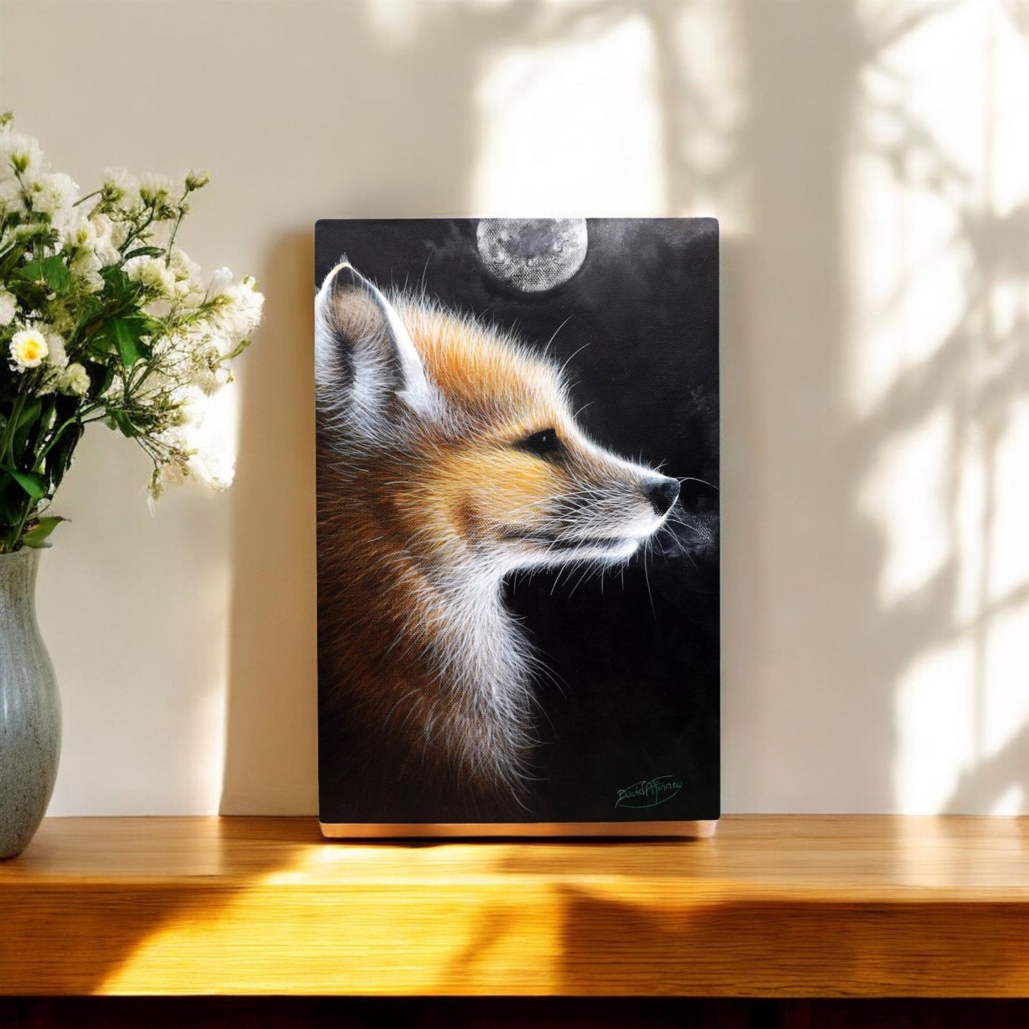 FOX IN MOON LIGHT Ceramic Art Tile by D.Finney | 30x20 cm Wall Hanging | Ready to Hang