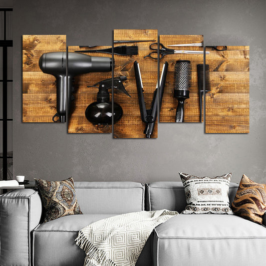 Hairdressing Tools Canvas Wall Art - Multi-Panel Barber Shop Decor Poster, Perfect for Salon or Home Styling Room