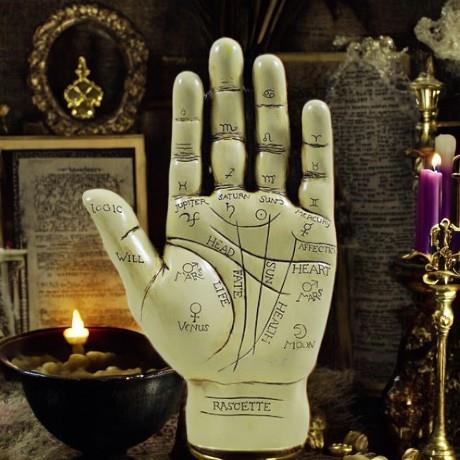 Palmistry Hand Sculpture with Guide - Resin Fortune Telling Decor, Mystical Occult Palm Reading Tool, Astrology Gift