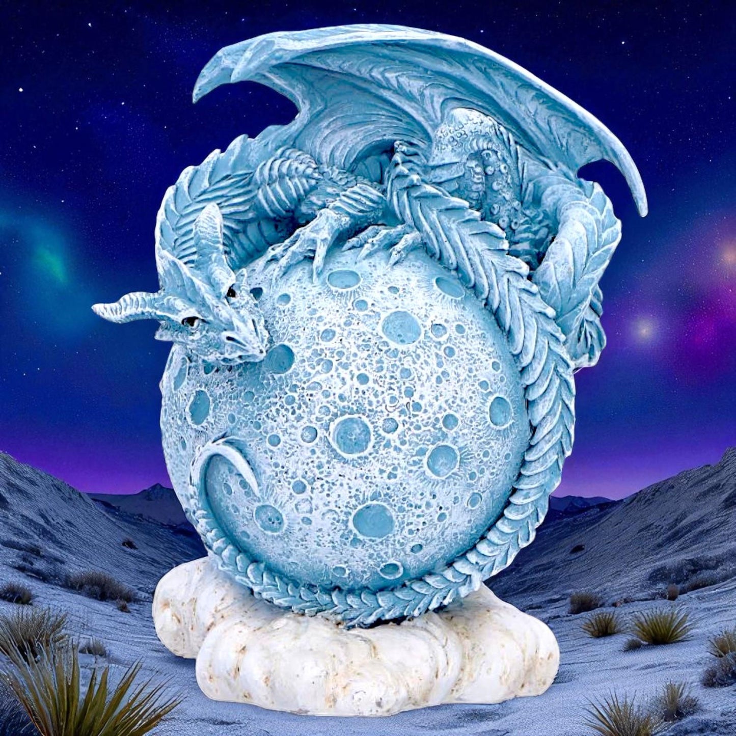 Lunar Moon Planet Fantasy Dragon Statue Gothic Celestial Figurine Mystical Art