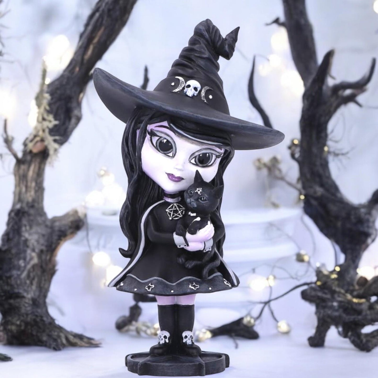 Cute Gothic Witch Figurine Spooky Halloween Art Decor Occult Collectible Gift